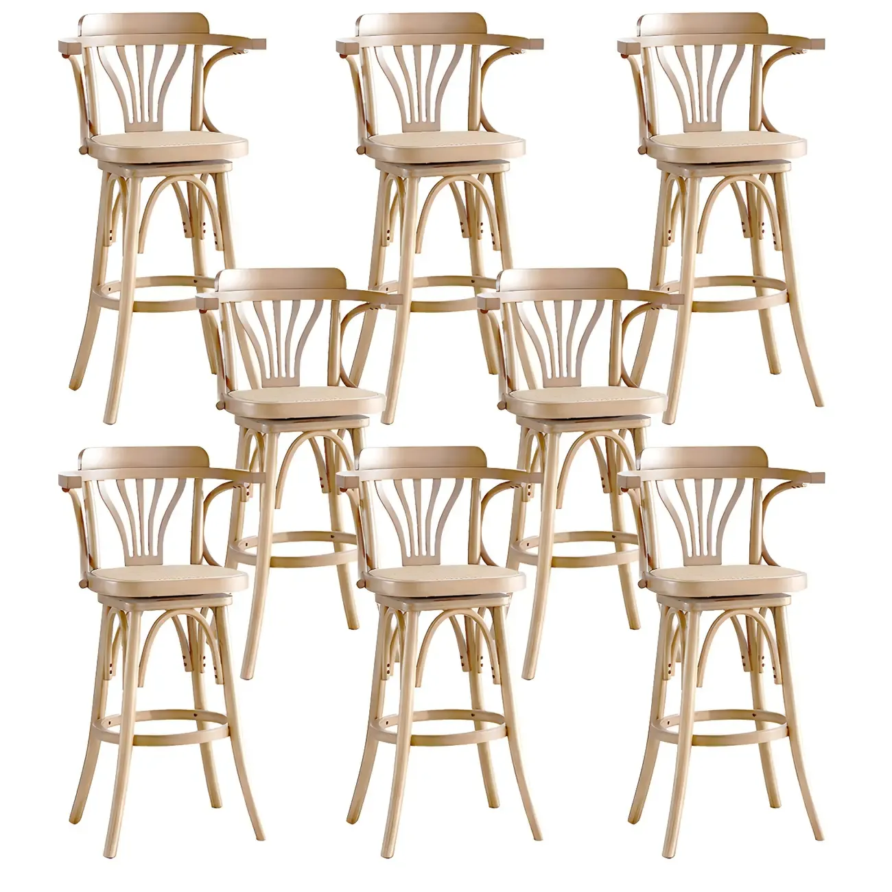 Timeless Square Rattan Wood Low Back Bar Stool in Brown/ Black Image - 21