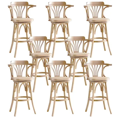 Timeless Square Rattan Wood Low Back Bar Stool in Brown/ Black Image - 21
