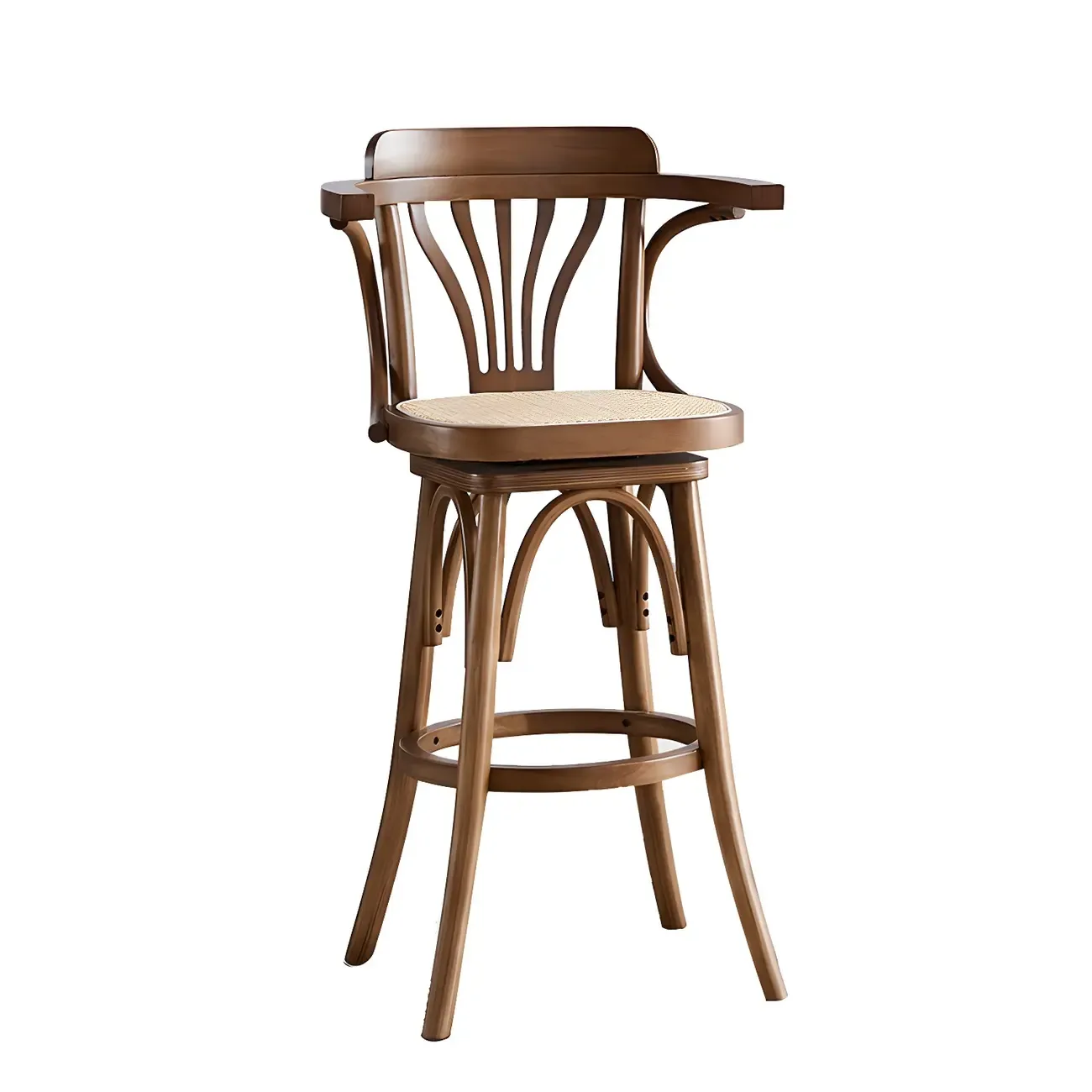 Timeless Square Rattan Wood Low Back Bar Stool in Brown/ Black Image - 22