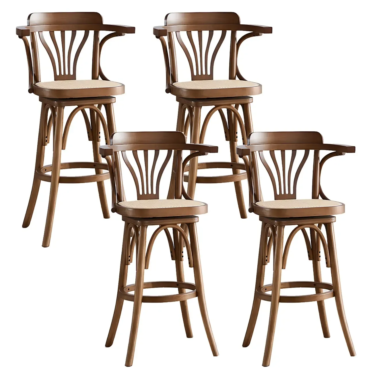 Timeless Square Rattan Wood Low Back Bar Stool in Brown/ Black Image - 24