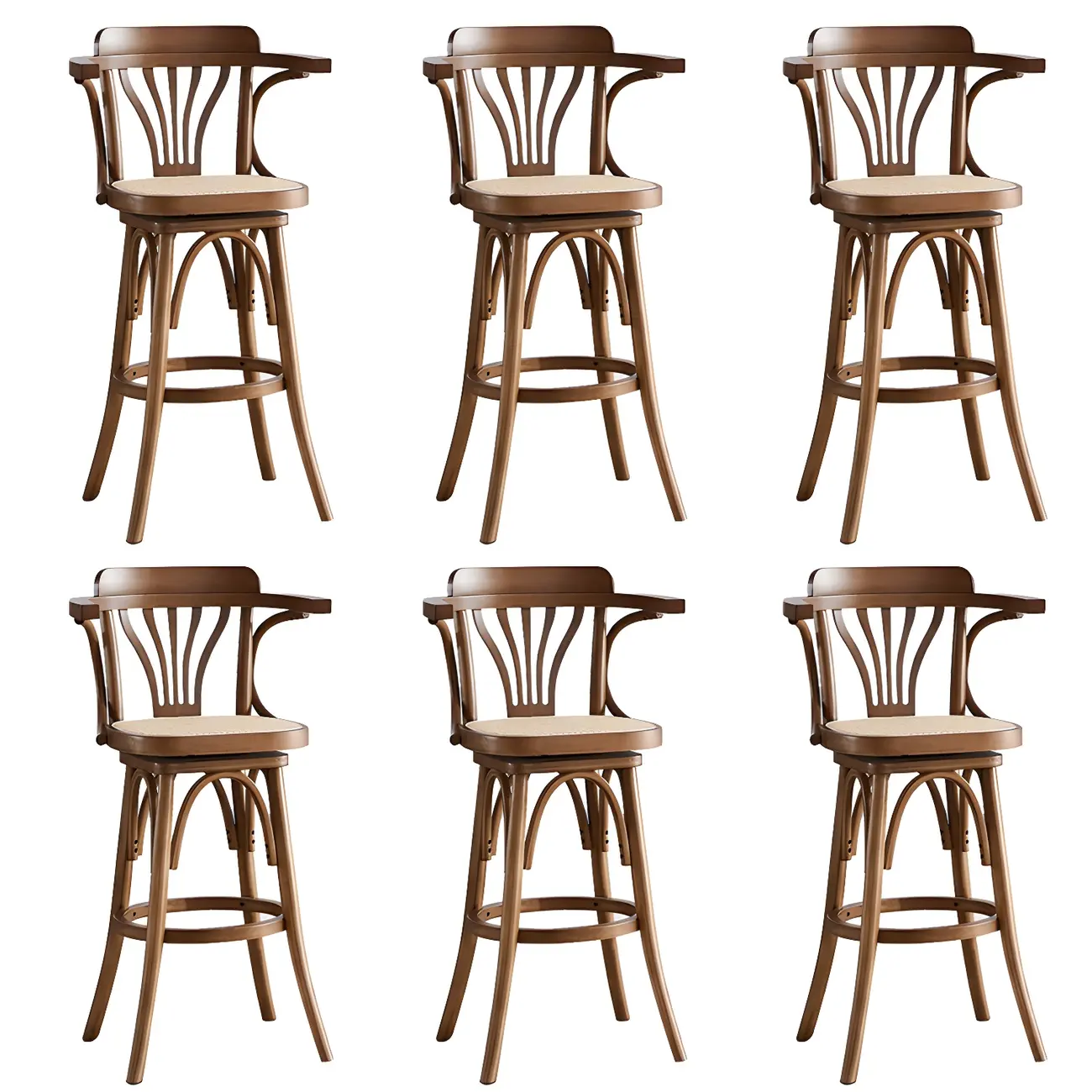 Timeless Square Rattan Wood Low Back Bar Stool in Brown/ Black Image - 25 | homeyfad