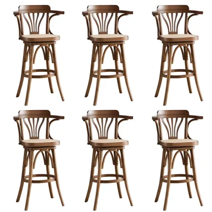 Timeless Square Rattan Wood Low Back Bar Stool in Brown/ Black Image - 25