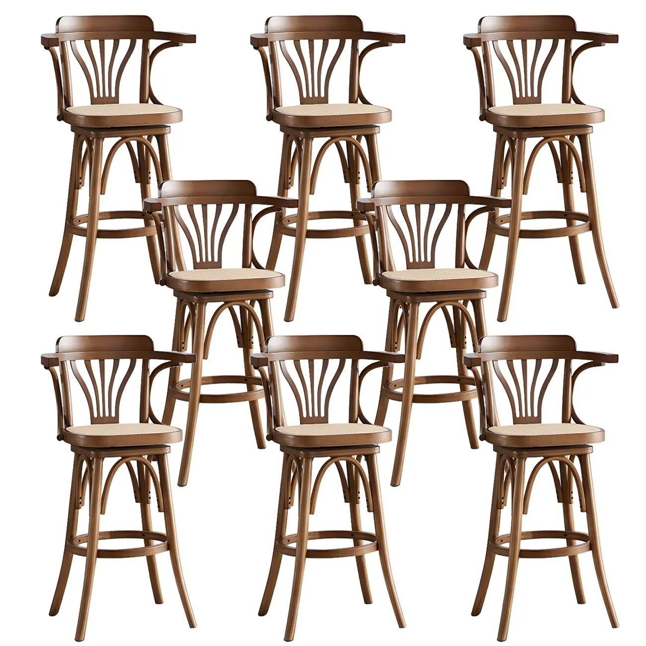 Timeless Square Rattan Wood Low Back Bar Stool in Brown/ Black Image - 26 | homeyfad