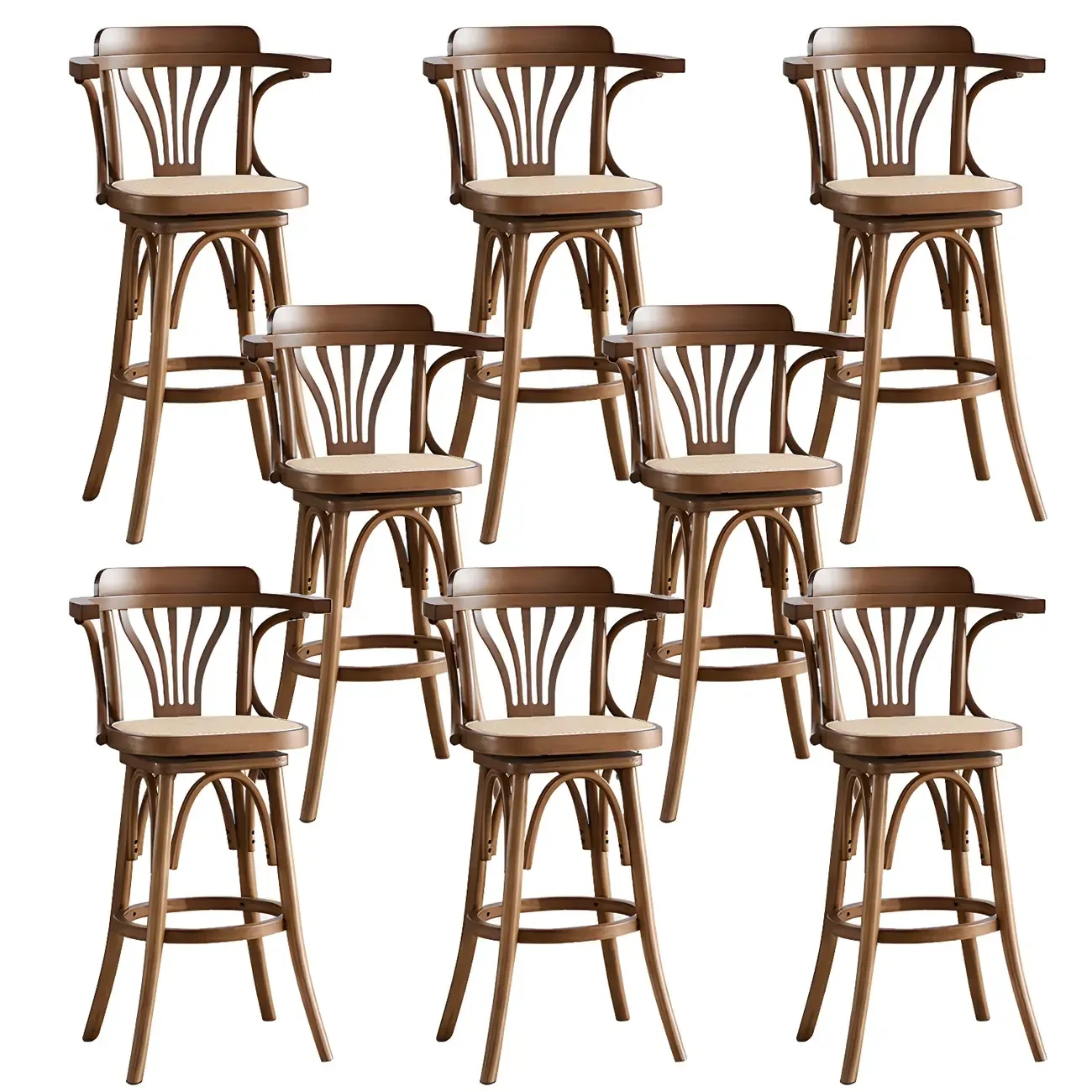 Timeless Square Rattan Wood Low Back Bar Stool in Brown/ Black Image - 26
