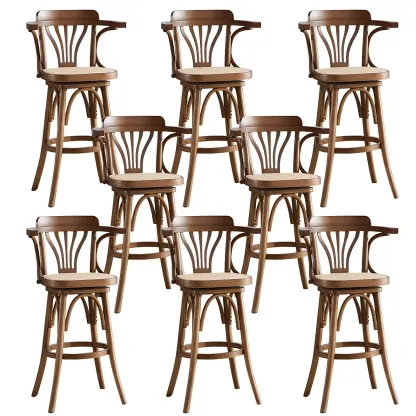 Timeless Square Rattan Wood Low Back Bar Stool in Brown/ Black Image - 26