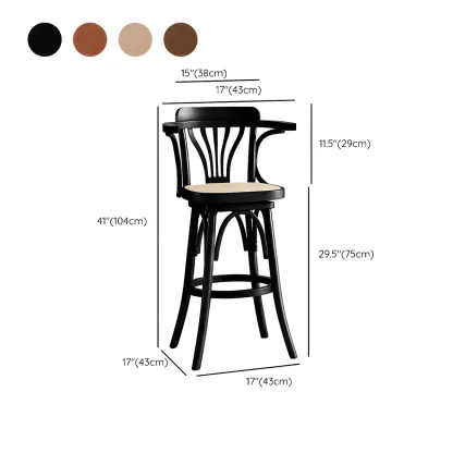 Timeless Square Rattan Wood Low Back Bar Stool in Brown/ Black #size