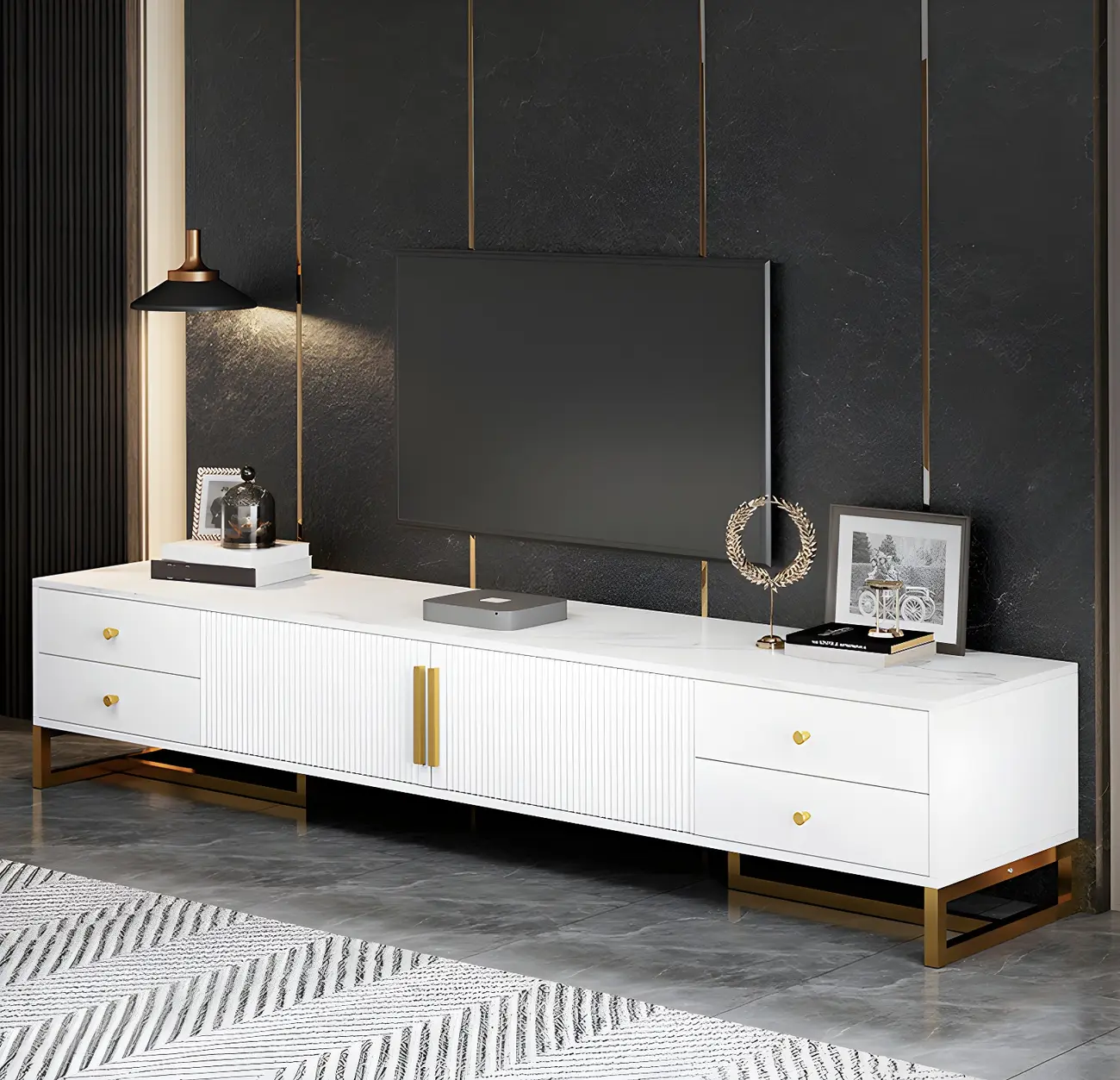 63" White Modern Wooden TV Stand with Drawers Image - 1 | homeyfad