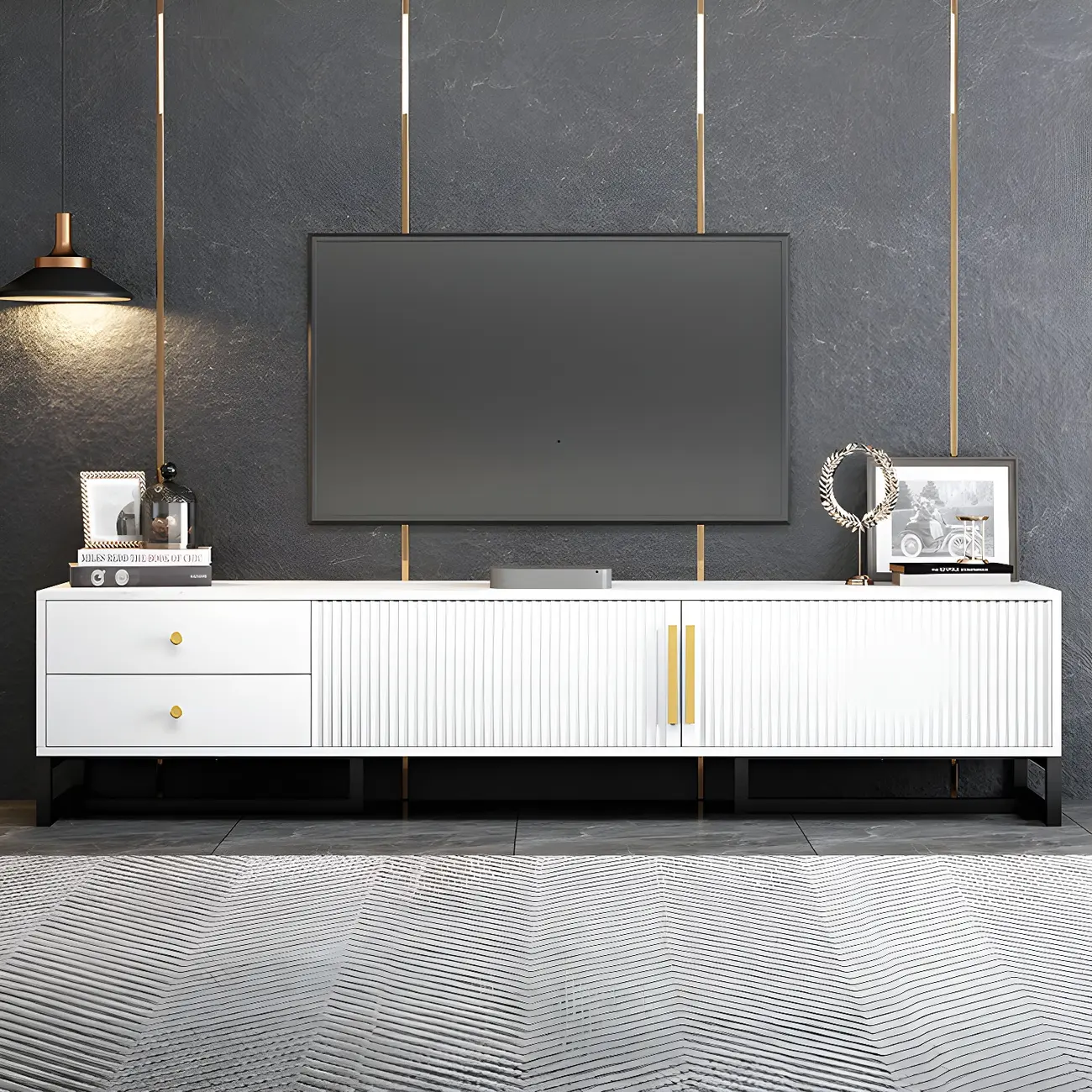 63" White Modern Wooden TV Stand with Drawers Image - 2 | homeyfad