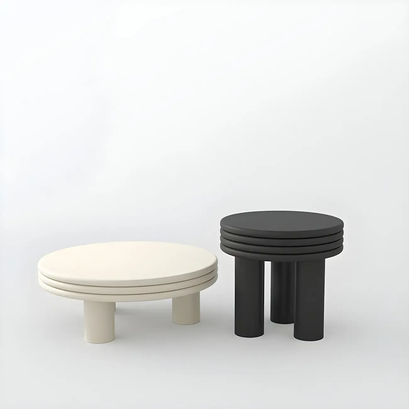 White Black Modern Elegant Round Wood Coffee Table Image - 14