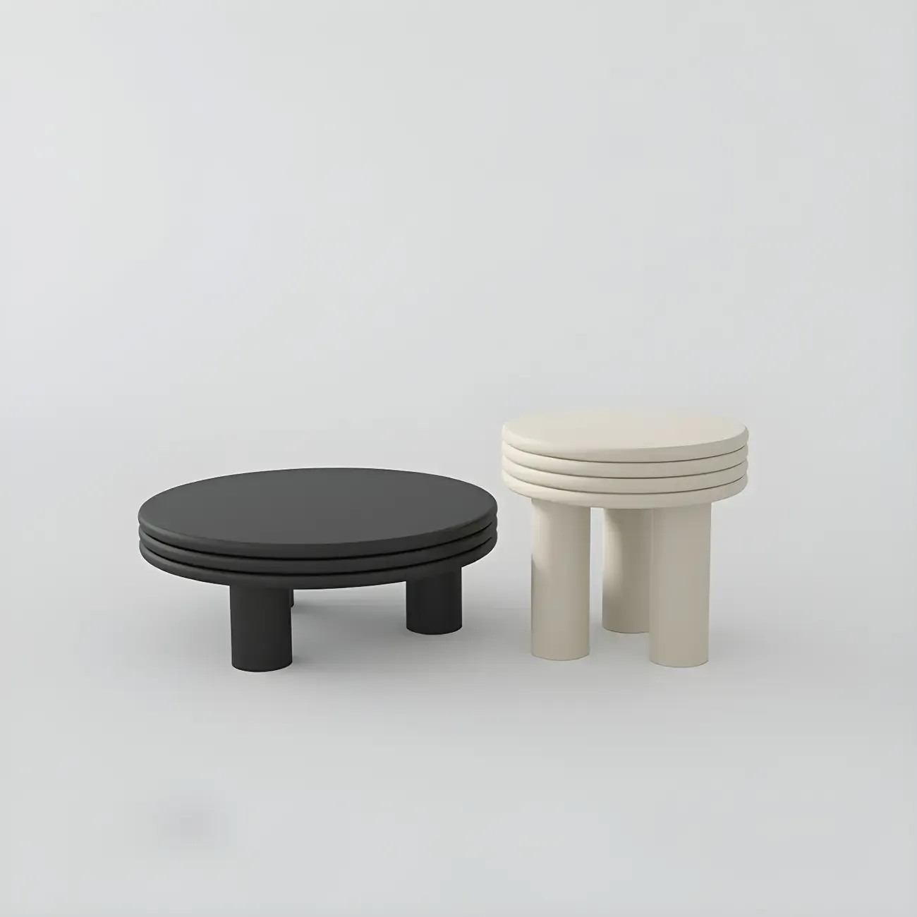 White Black Modern Elegant Round Wood Coffee Table Image - 15