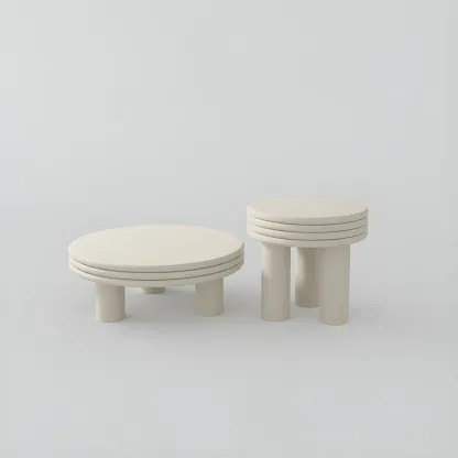 White Black Modern Elegant Round Wood Coffee Table Image - 13