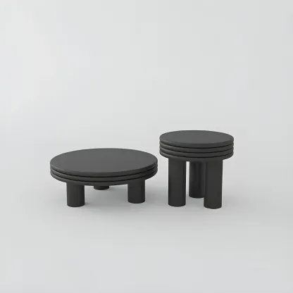 White Black Modern Elegant Round Wood Coffee Table Image - 16