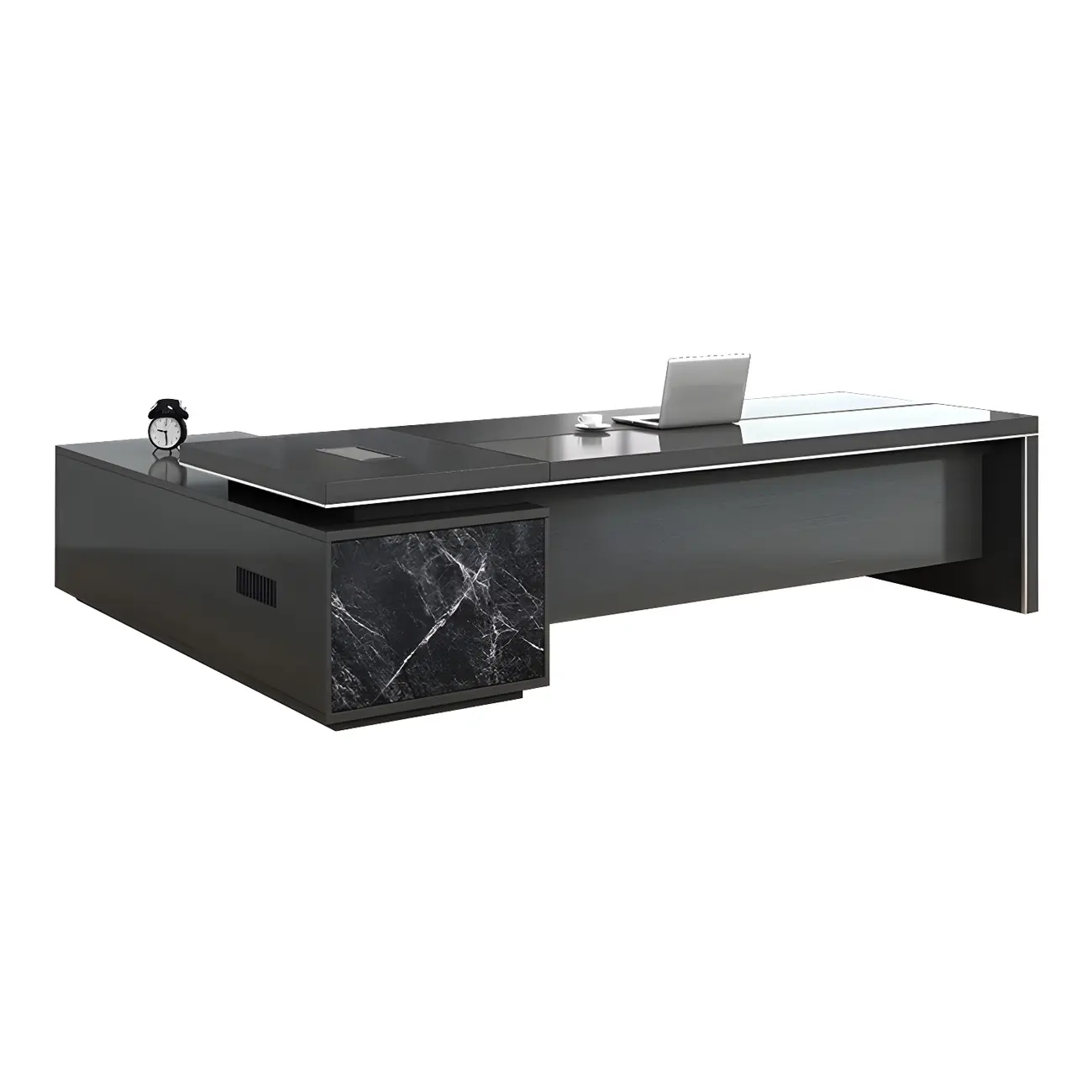 Long Wooden Black L-Shaped Executive Desk with Drawers Image - 9 | homeyfad