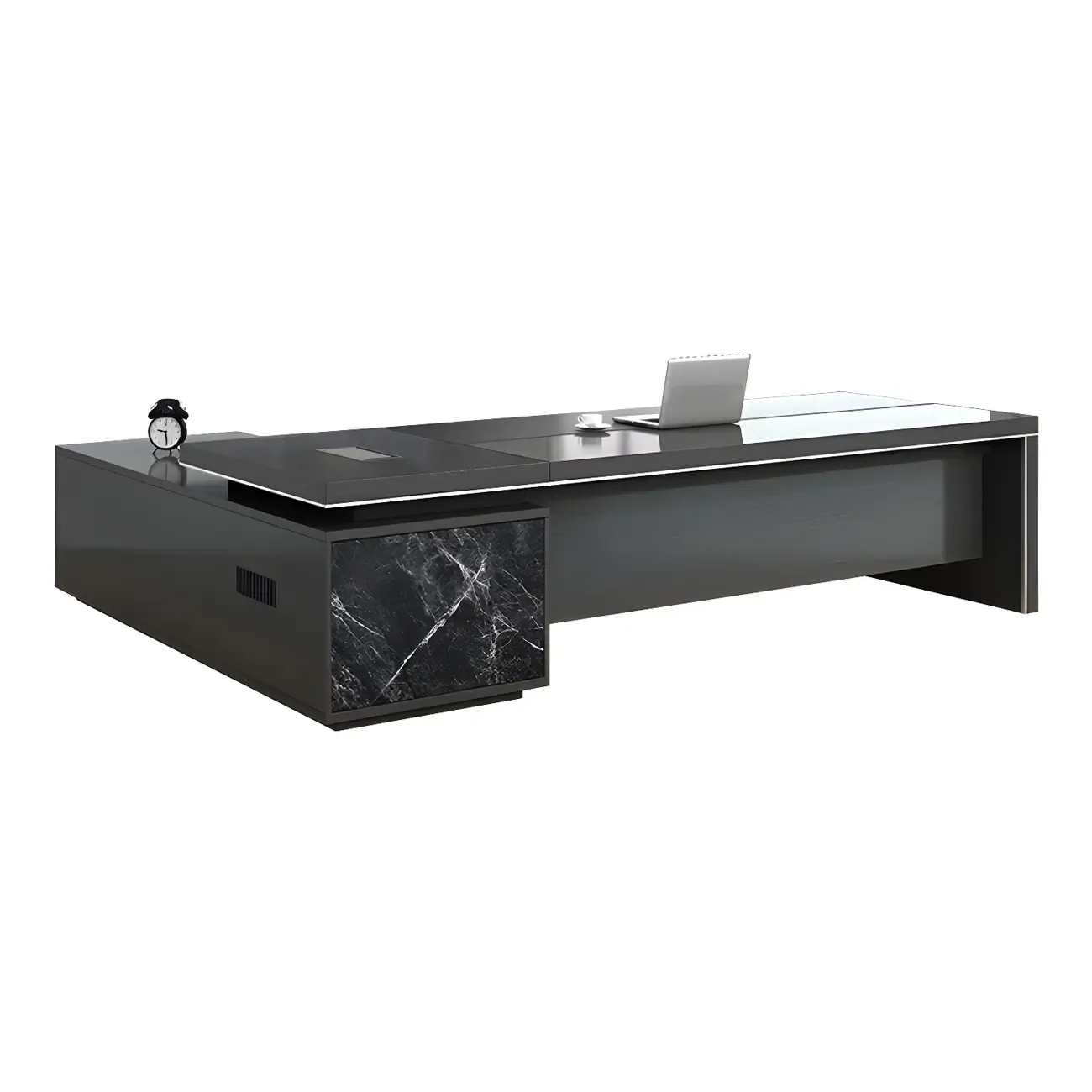 Long Wooden Black L-Shaped Executive Desk with Drawers Image - 9