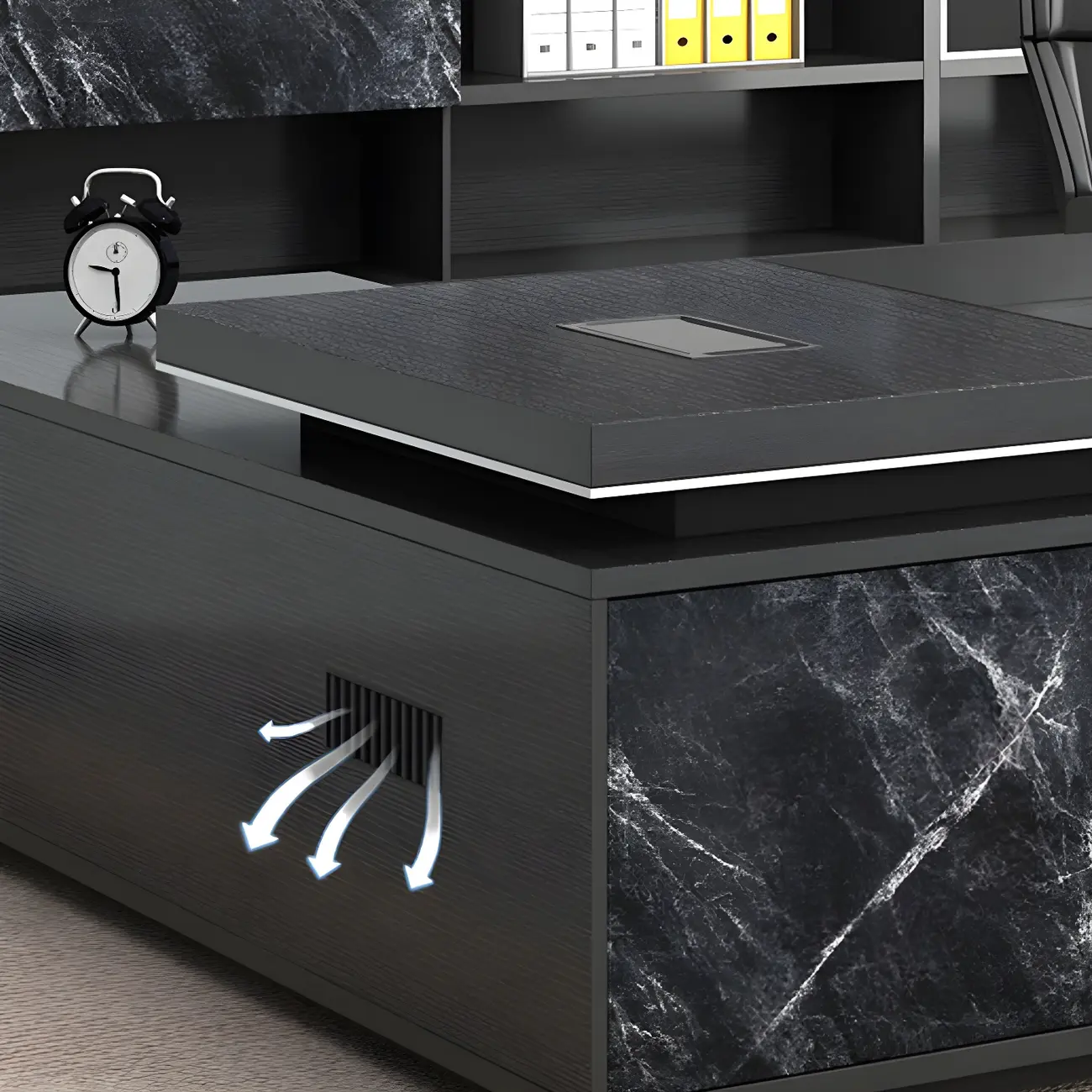 Long Wooden Black L-Shaped Executive Desk with Drawers Image - 6 | homeyfad