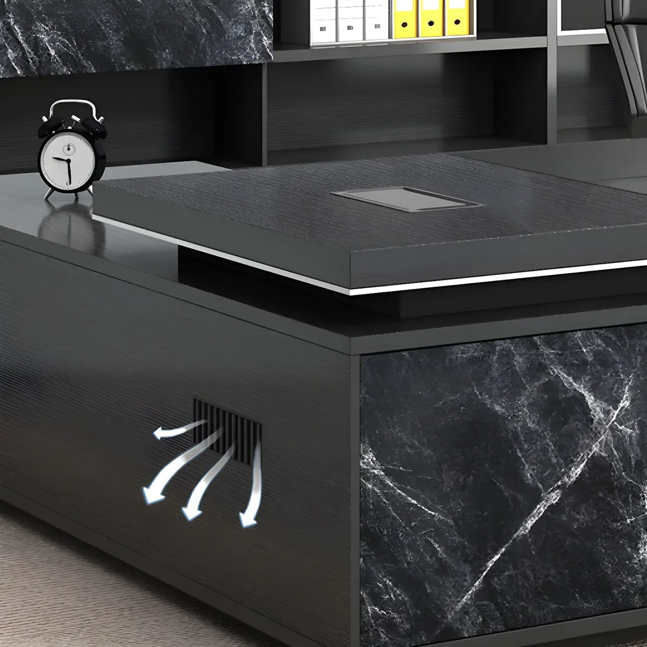 Long Wooden Black L-Shaped Executive Desk with Drawers Image - 6