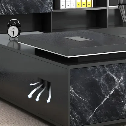 Long Wooden Black L-Shaped Executive Desk with Drawers Image - 6