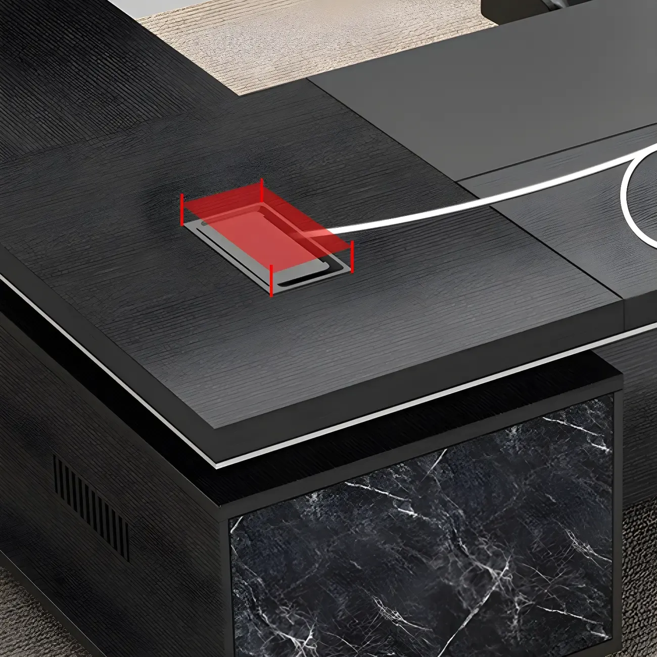 Long Wooden Black L-Shaped Executive Desk with Drawers Image - 7