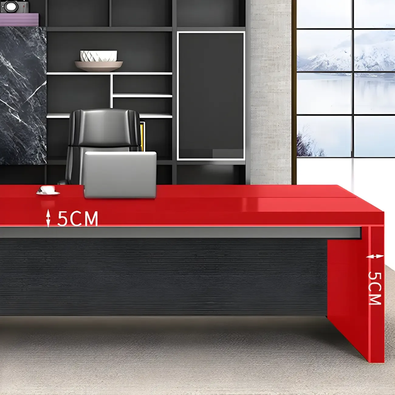 Long Wooden Black L-Shaped Executive Desk with Drawers Image - 5