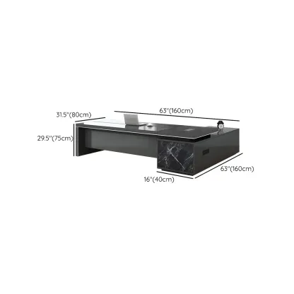 Long Wooden Black L-Shaped Executive Desk with Drawers #size