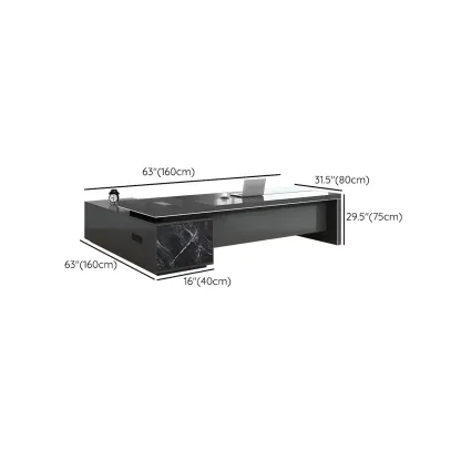 Long Wooden Black L-Shaped Executive Desk with Drawers Image - 12