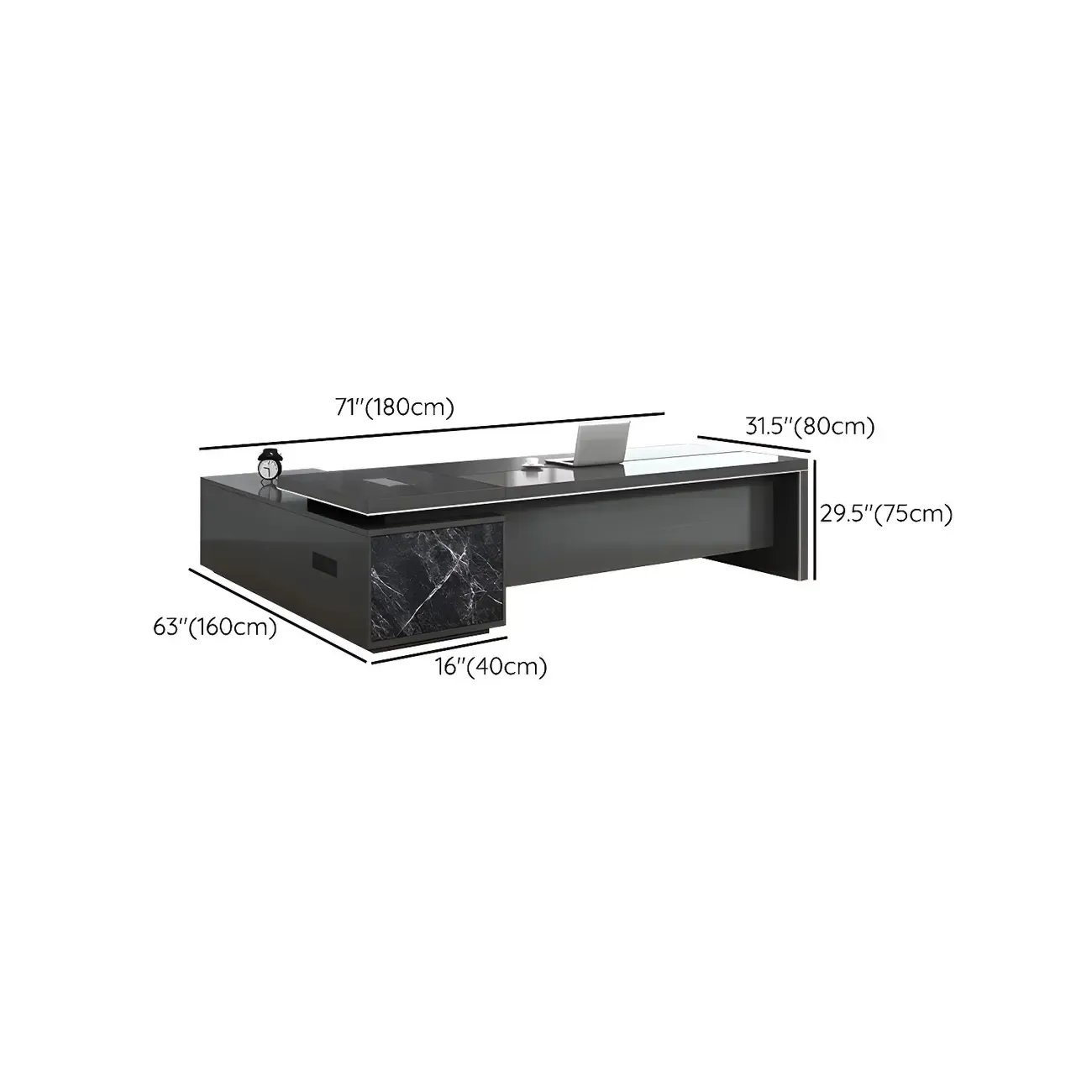 Long Wooden Black L-Shaped Executive Desk with Drawers Image - 14