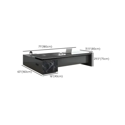 Long Wooden Black L-Shaped Executive Desk with Drawers Image - 14
