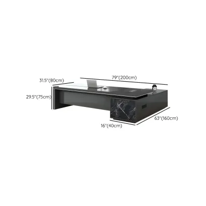 Long Wooden Black L-Shaped Executive Desk with Drawers Image - 15