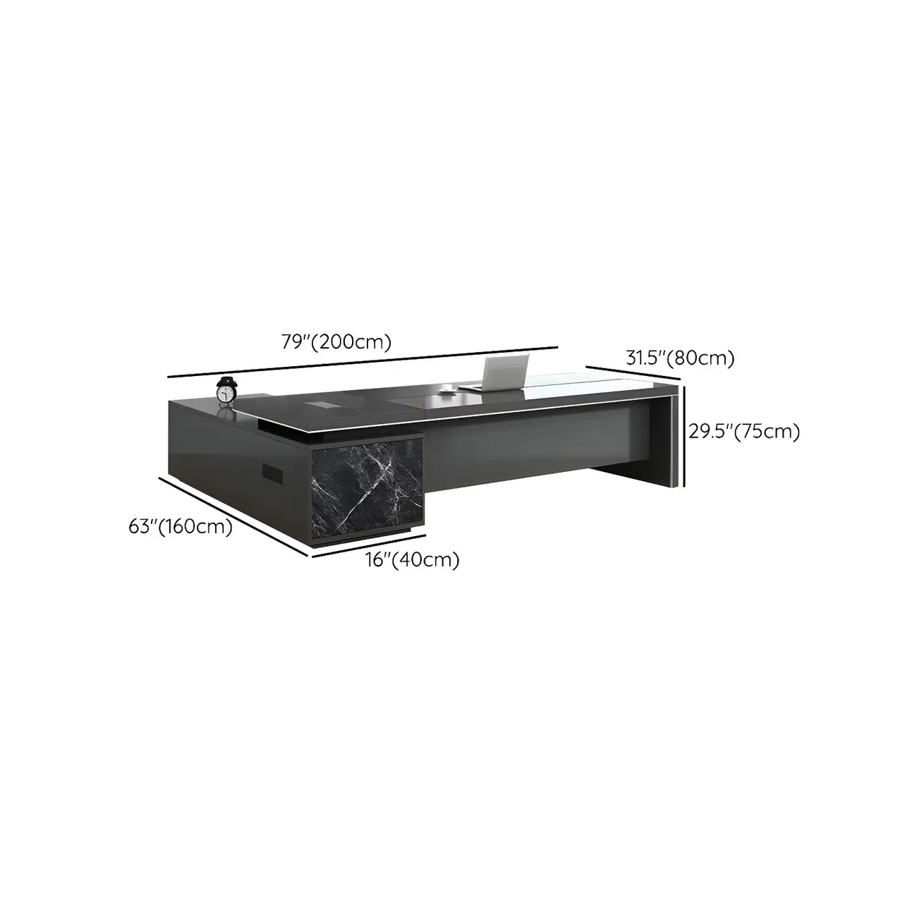 Long Wooden Black L-Shaped Executive Desk with Drawers Image - 16