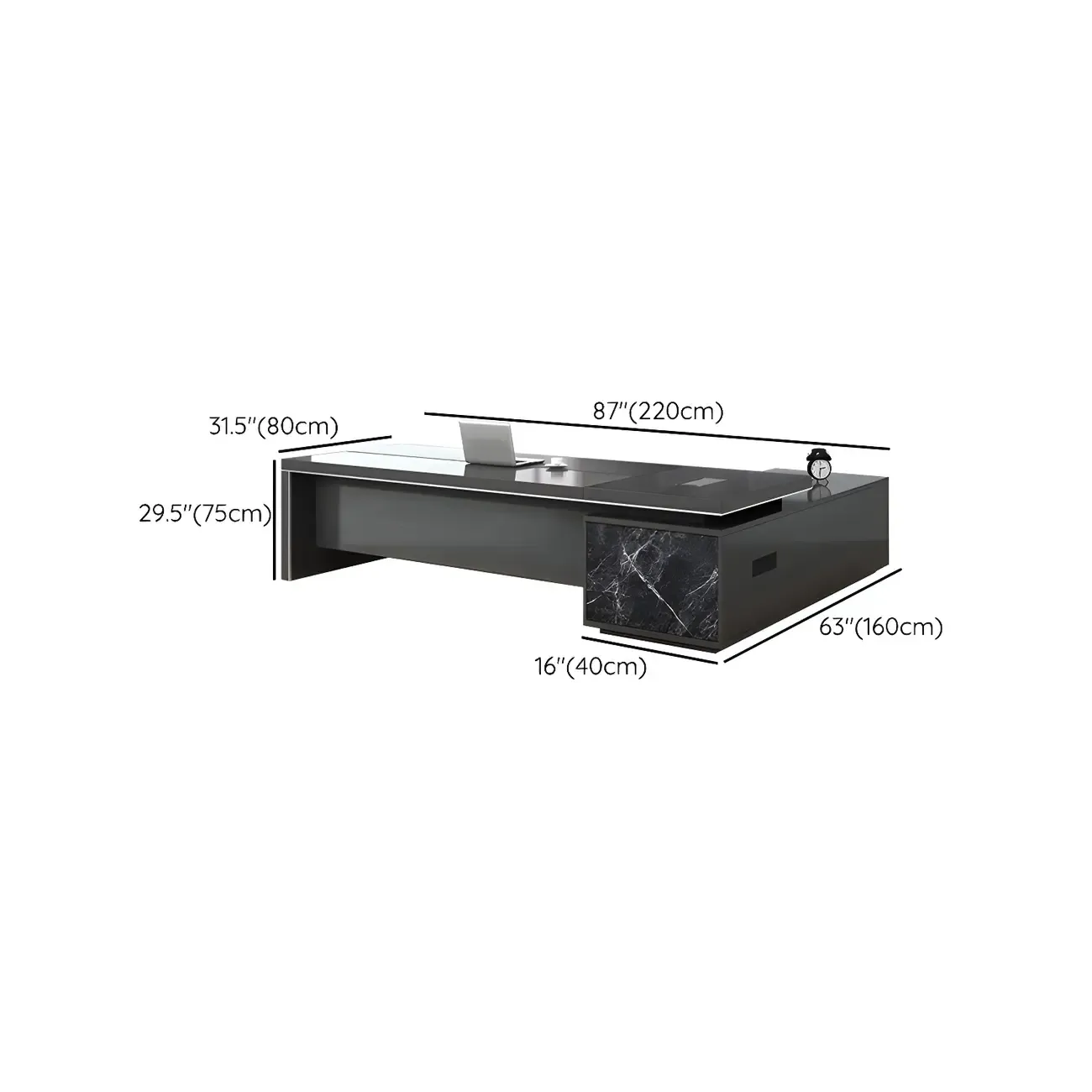 Long Wooden Black L-Shaped Executive Desk with Drawers Image - 17