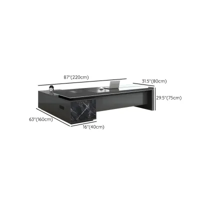 Long Wooden Black L-Shaped Executive Desk with Drawers Image - 18