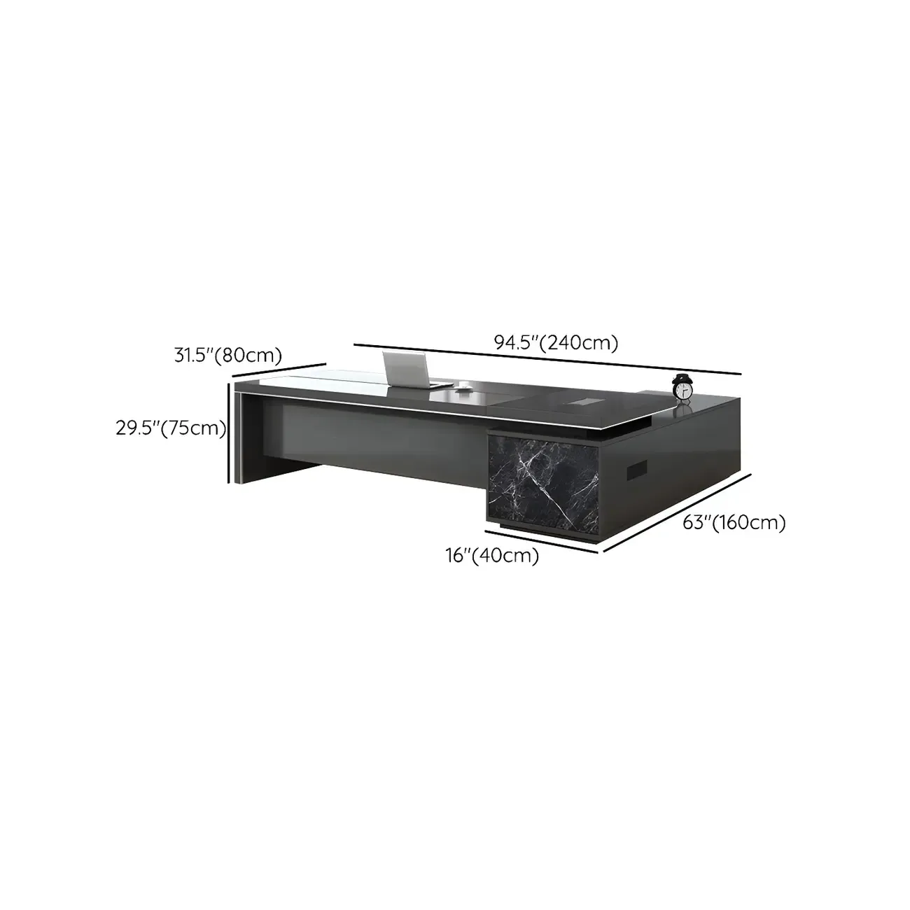 Long Wooden Black L-Shaped Executive Desk with Drawers Image - 19