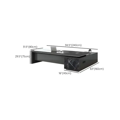 Long Wooden Black L-Shaped Executive Desk with Drawers Image - 19