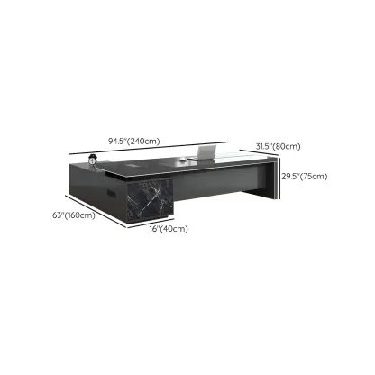 Long Wooden Black L-Shaped Executive Desk with Drawers Image - 20