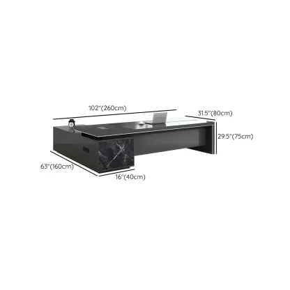 Long Wooden Black L-Shaped Executive Desk with Drawers Image - 22