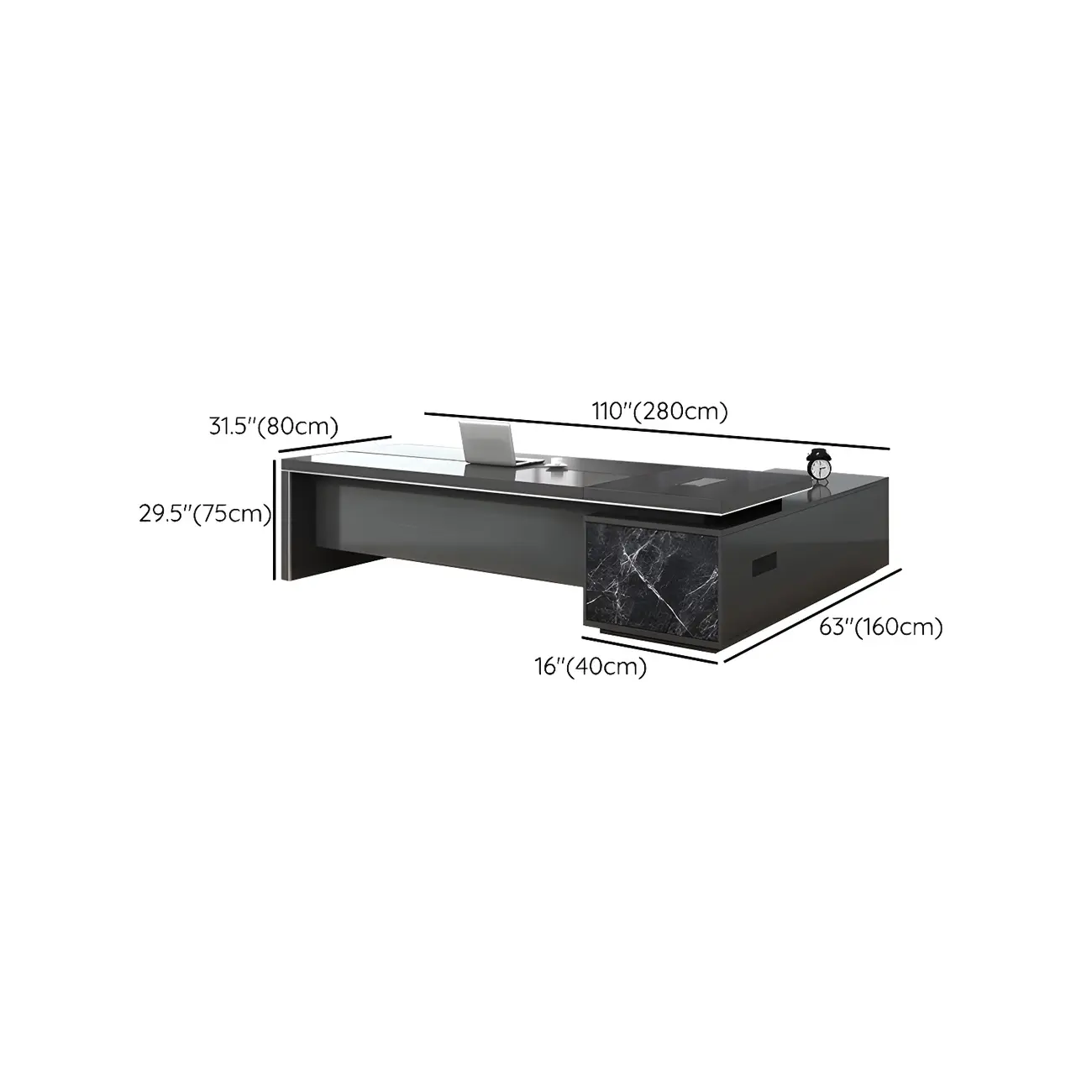 Long Wooden Black L-Shaped Executive Desk with Drawers Image - 23 | homeyfad