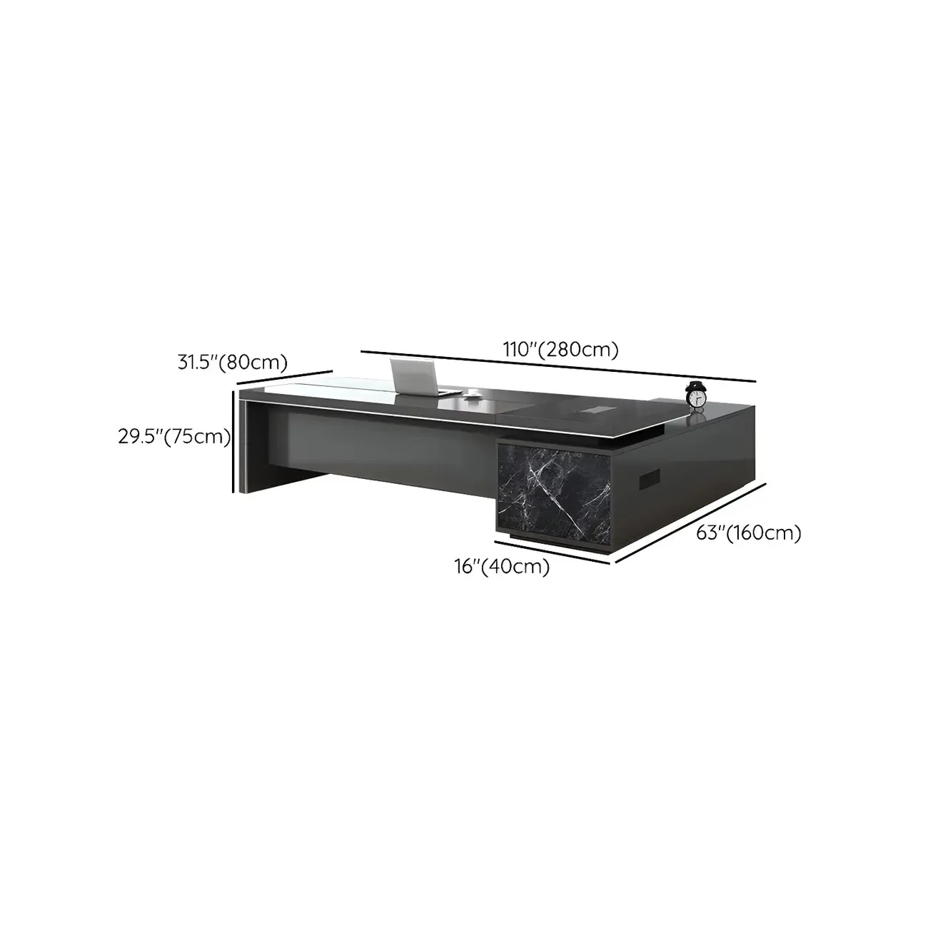 Long Wooden Black L-Shaped Executive Desk with Drawers Image - 23
