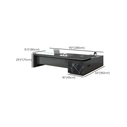 Long Wooden Black L-Shaped Executive Desk with Drawers Image - 23