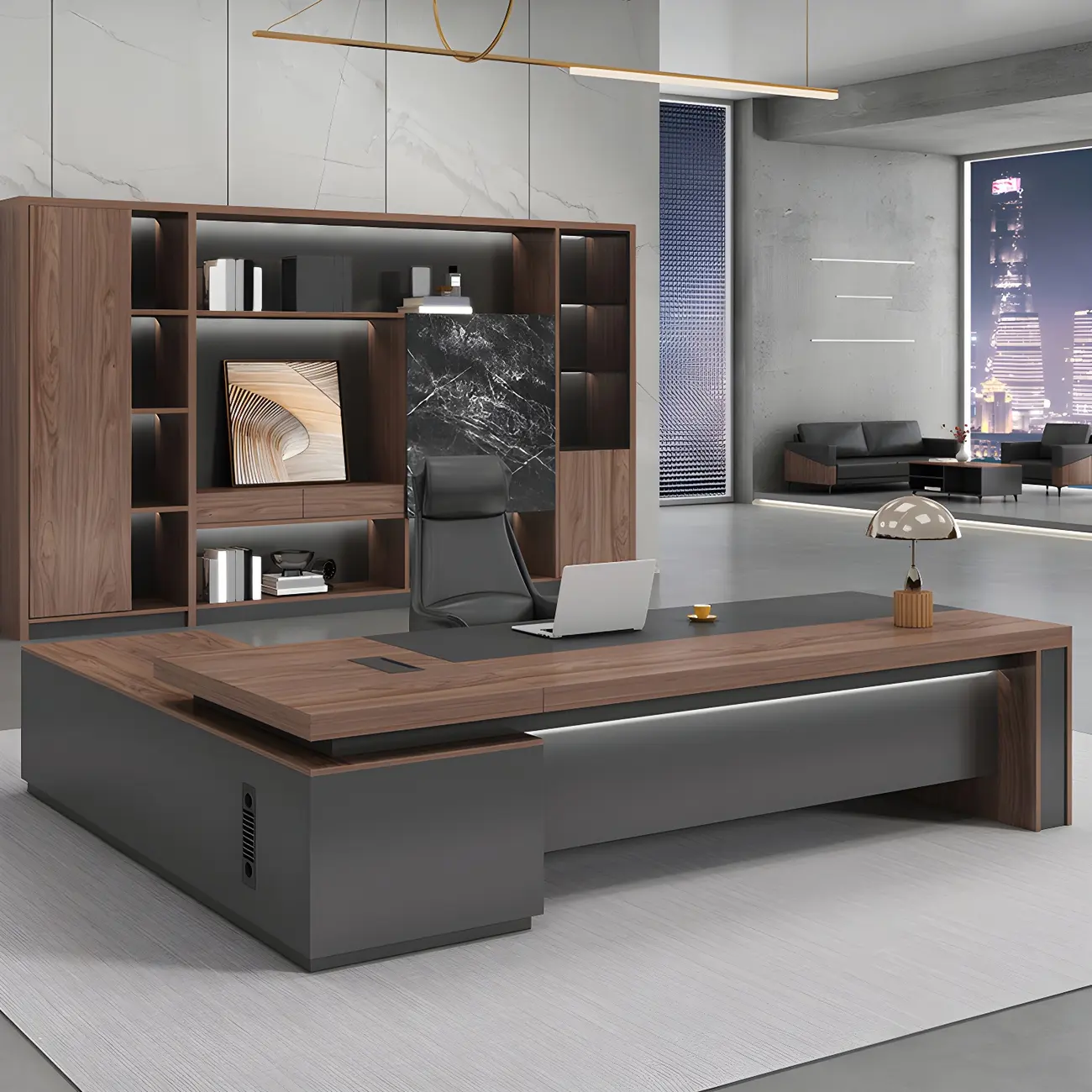Reversible Long Brown Wood L-Shaped Executive Desk Image - 1 | homeyfad