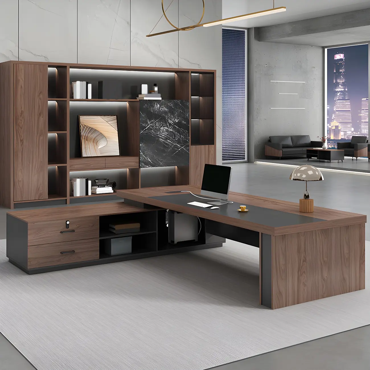 Reversible Long Brown Wood L-Shaped Executive Desk Image - 2 | homeyfad