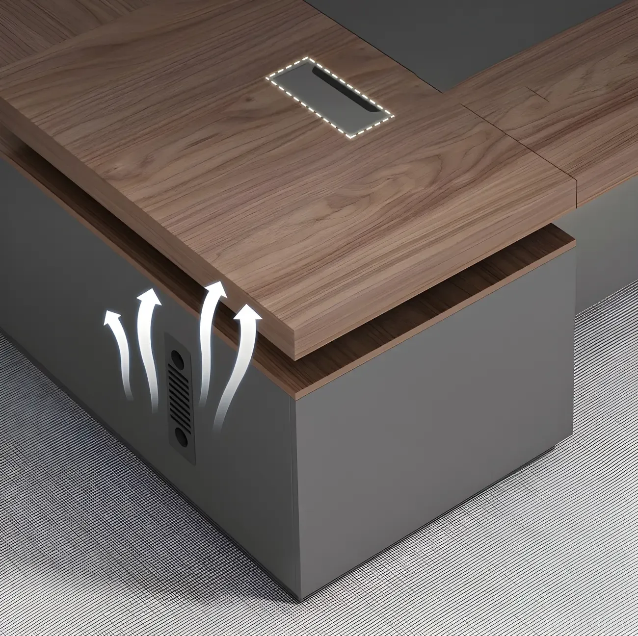 Reversible Long Brown Wood L-Shaped Executive Desk Image - 7