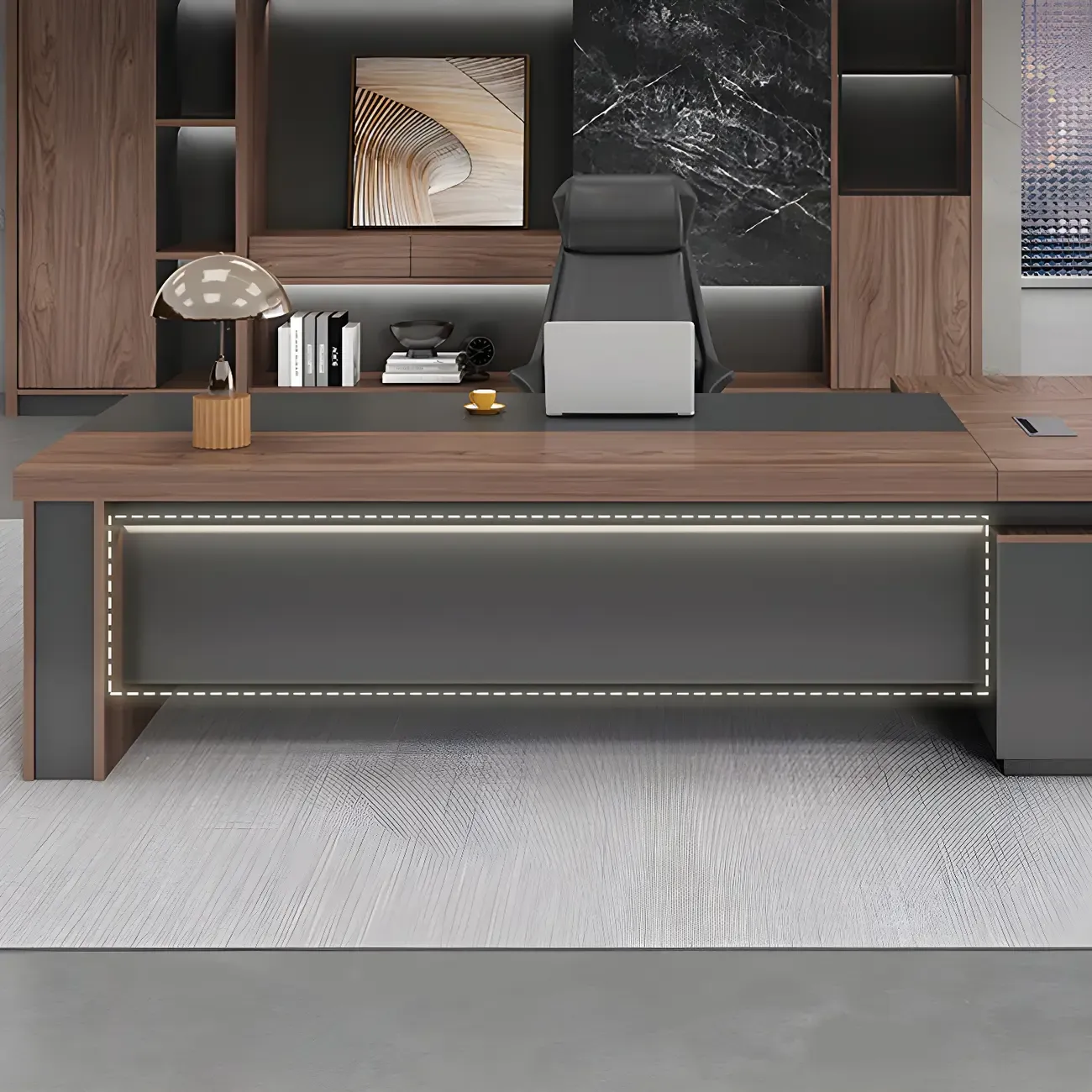Reversible Long Brown Wood L-Shaped Executive Desk Image - 3