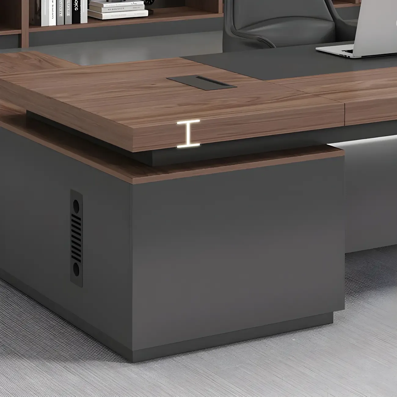 Reversible Long Brown Wood L-Shaped Executive Desk Image - 5