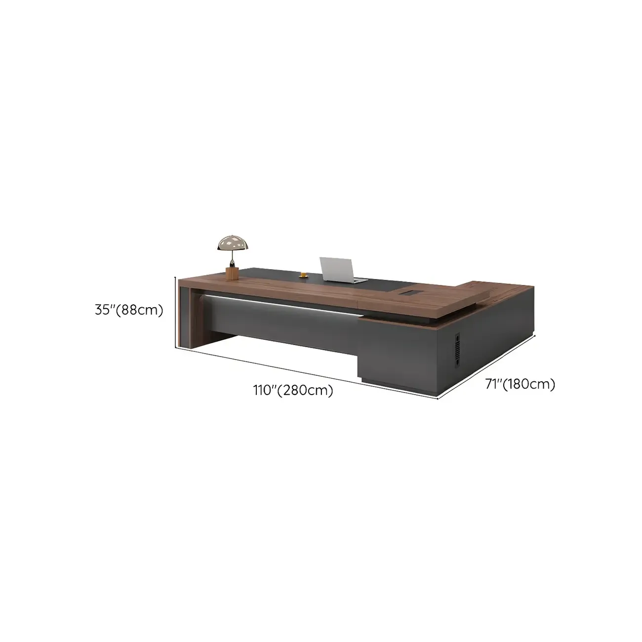Reversible Long Brown Wood L-Shaped Executive Desk Image - 16