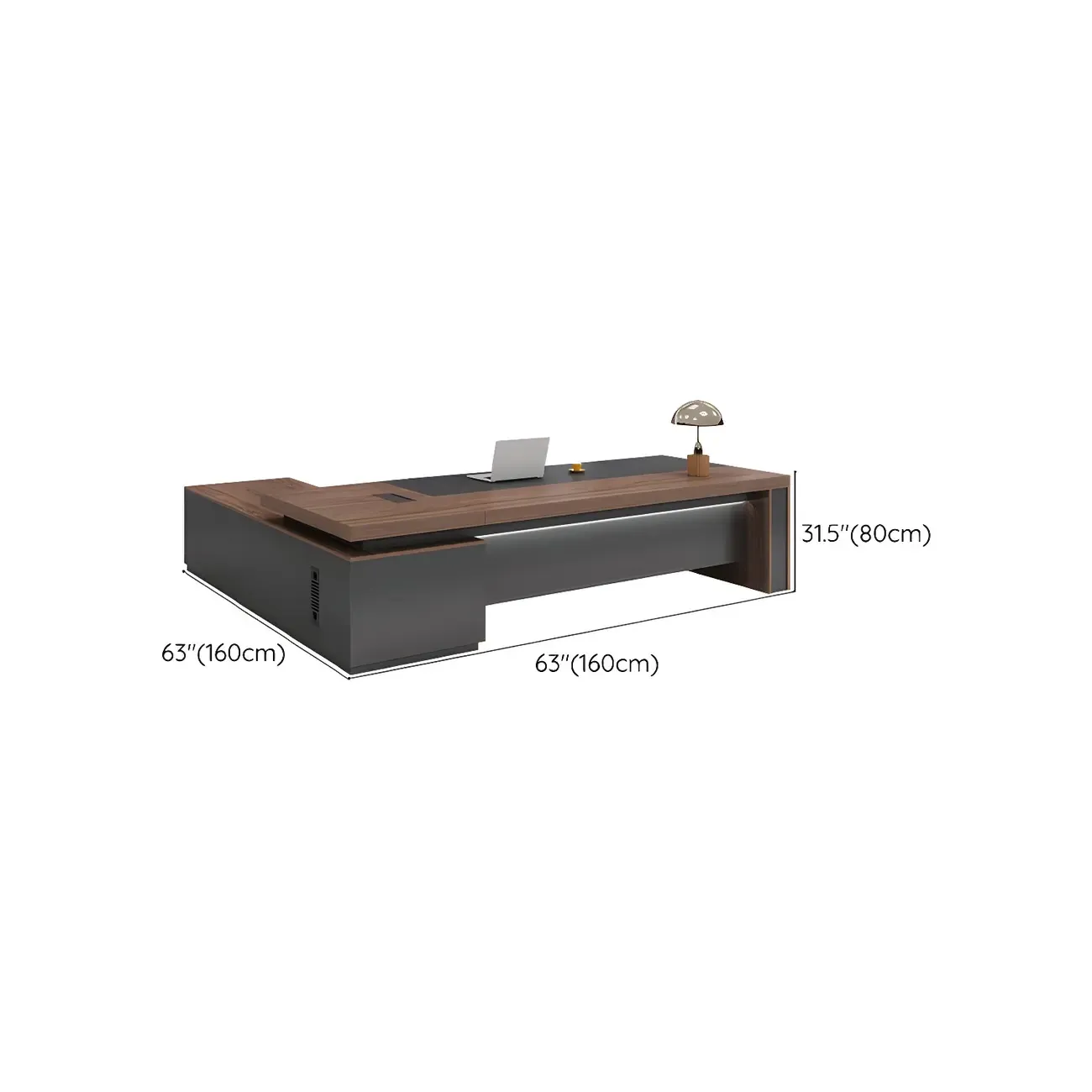 Reversible Long Brown Wood L-Shaped Executive Desk Image - 17