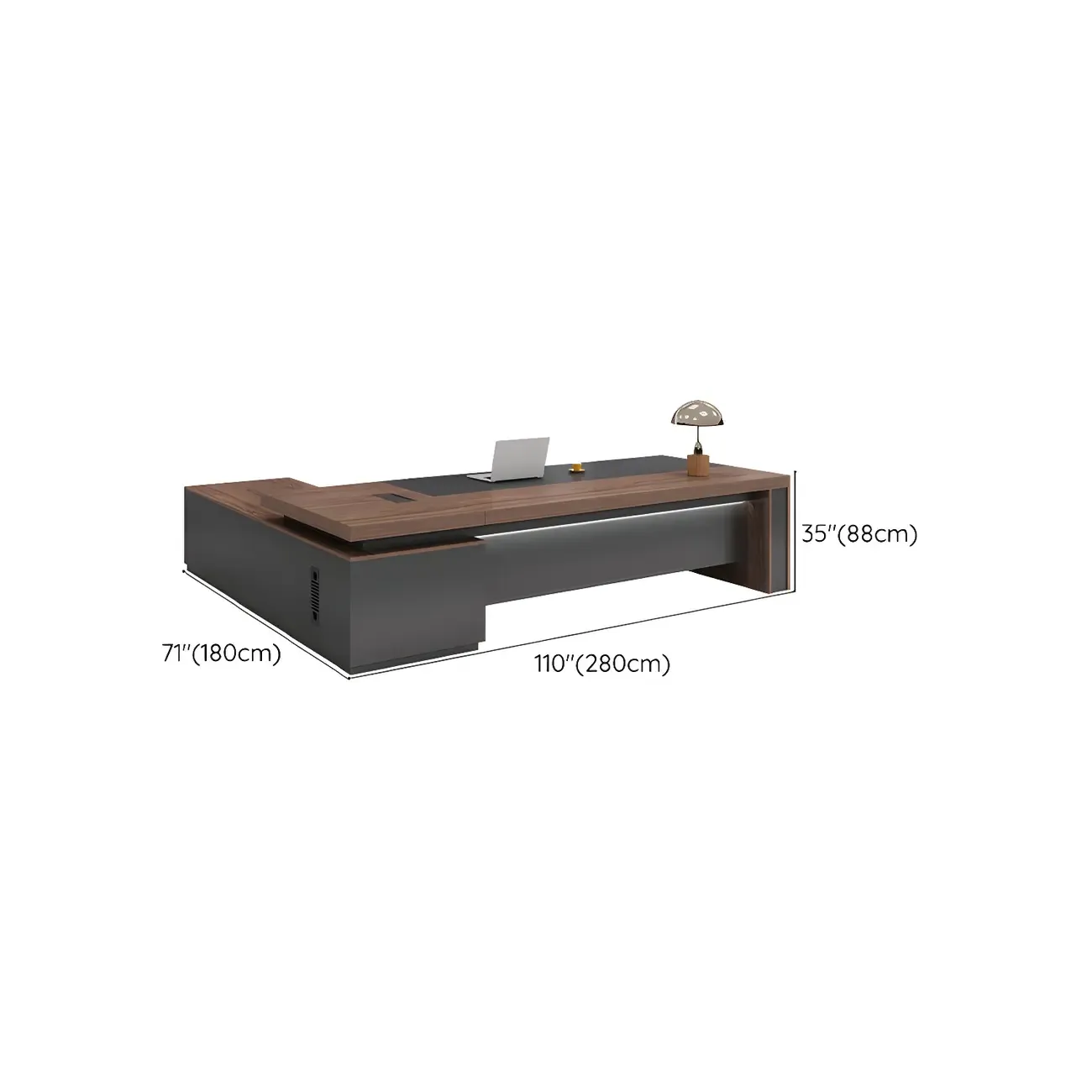 Reversible Long Brown Wood L-Shaped Executive Desk Image - 23