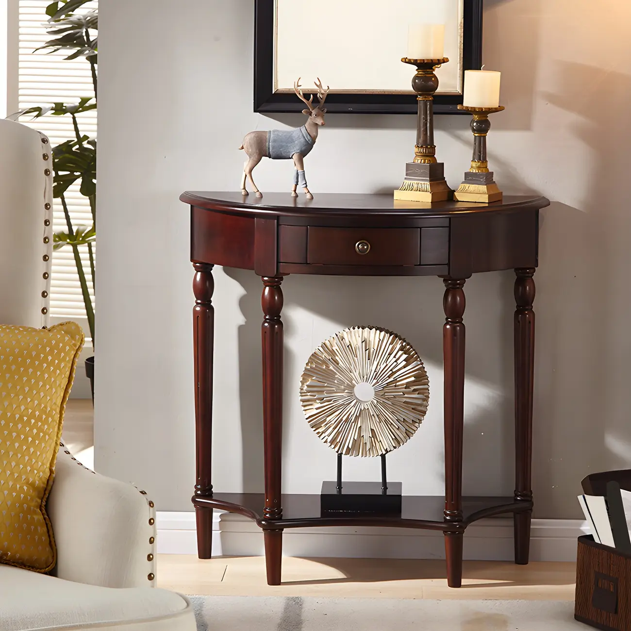 White Wood Floor Shelf Console Table with Drawer Image - 2 | homeyfad