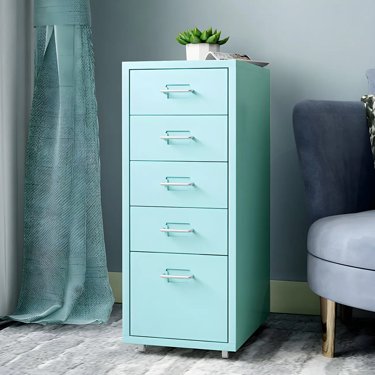 Modern Mobile Steel Filing Cabinet with Drawers in Multiple Colors Image - 1 | homeyfad