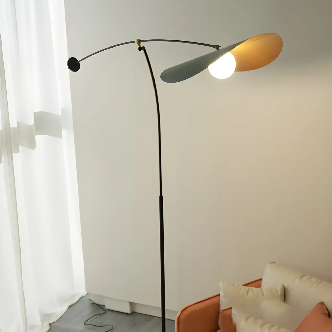 Modern Iron Arc Floor Lamp with Hat Shape Shade Image - 1