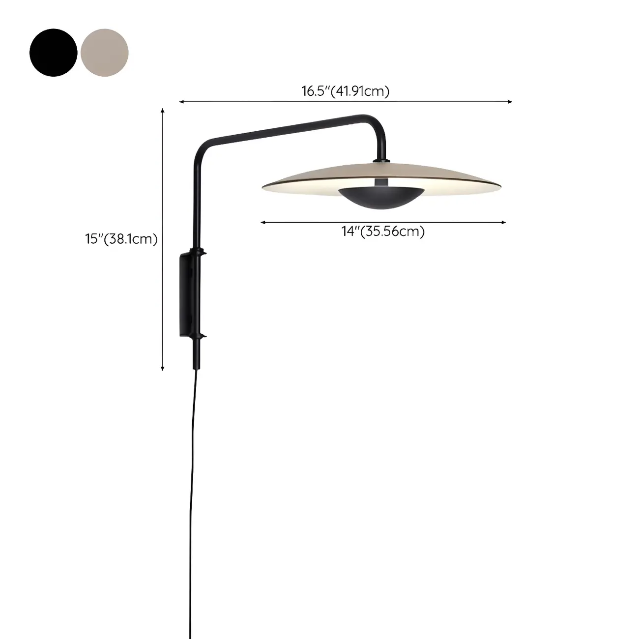 Modern Black Metal Adjustable Swing Arm Wall Light #size